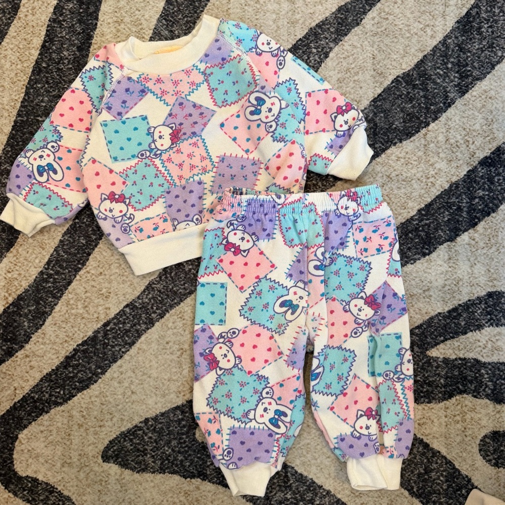 Vintage Bunnies Sweatsuit 12M Sweatshirt Sweatpants 2 Piece Set OkieDokie NWOT